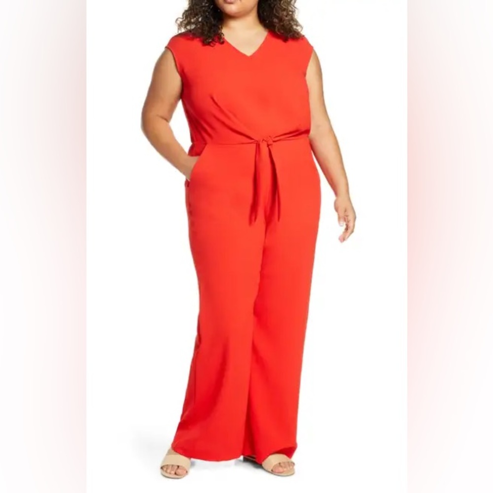 Vince Camuto Tie Front Jumpsuit Plus Size 2X Crimson Red